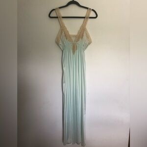 Kayser Vintage Sea Green and Cream Lace Slip Dress Bathing Suit Cover Up XS/S/M